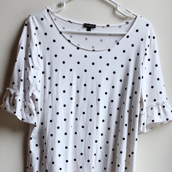 Talbots Black/White Scoop Neck Polka Dot Ruffled Jersey Size Large - Picture 5 of 14